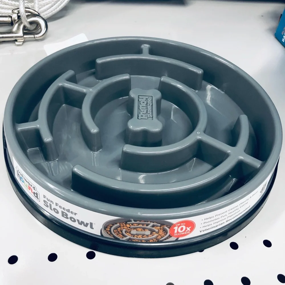 NEW OUTWARD HOUND Bowl Slow Feeder Dog Cat, Gray, Large, 1 Bowl, w/ Hanging Tab